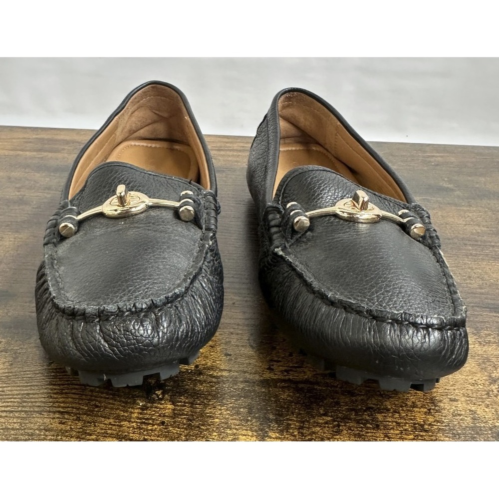Coach Arlene Black Leather Driving Loafers 8B Turnlock Gold Quiet Luxury Flats - Picture 11 of 14